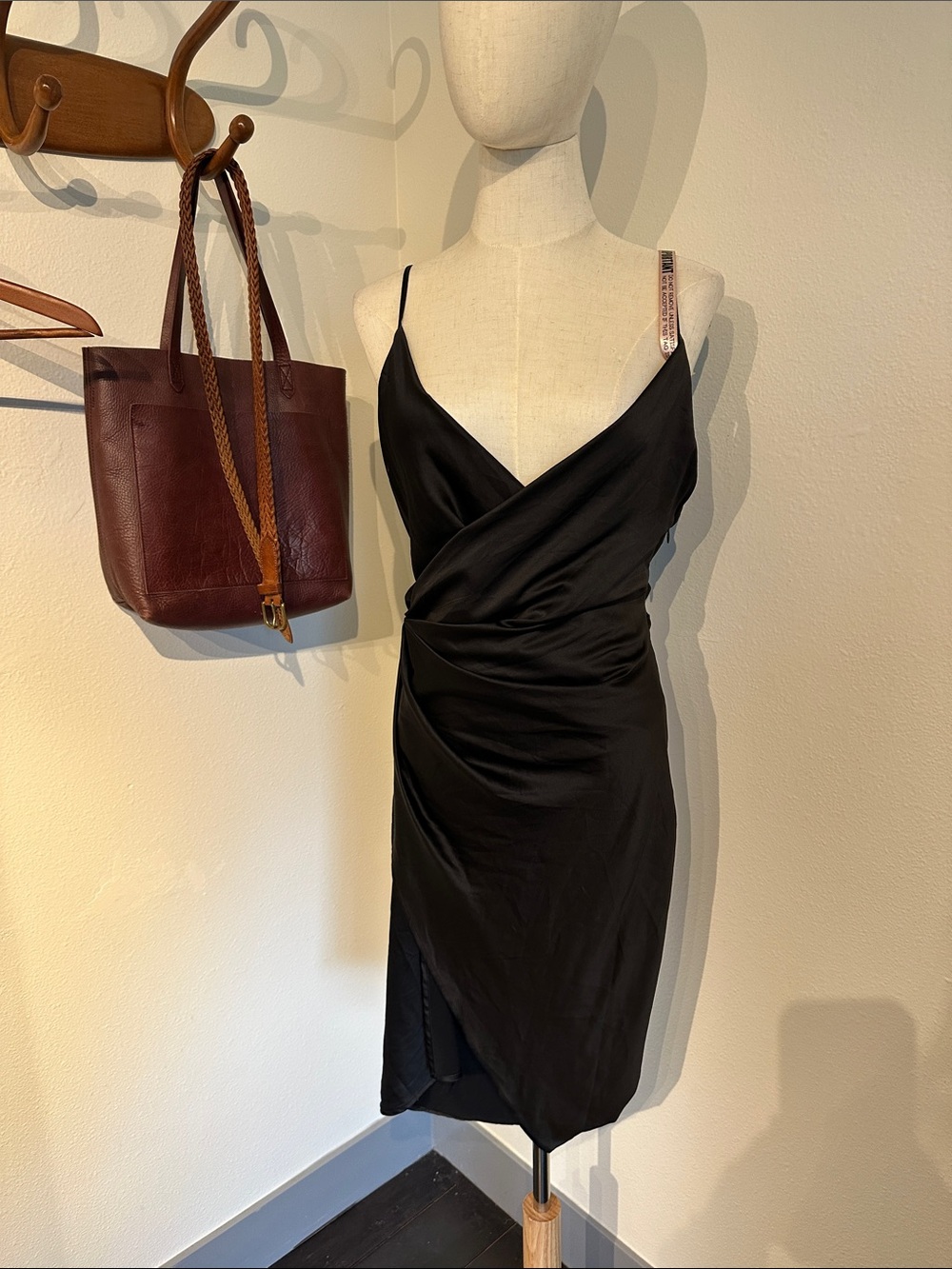 House of CB Black Satin Wrap Mini Dress - Picture 2 of 9